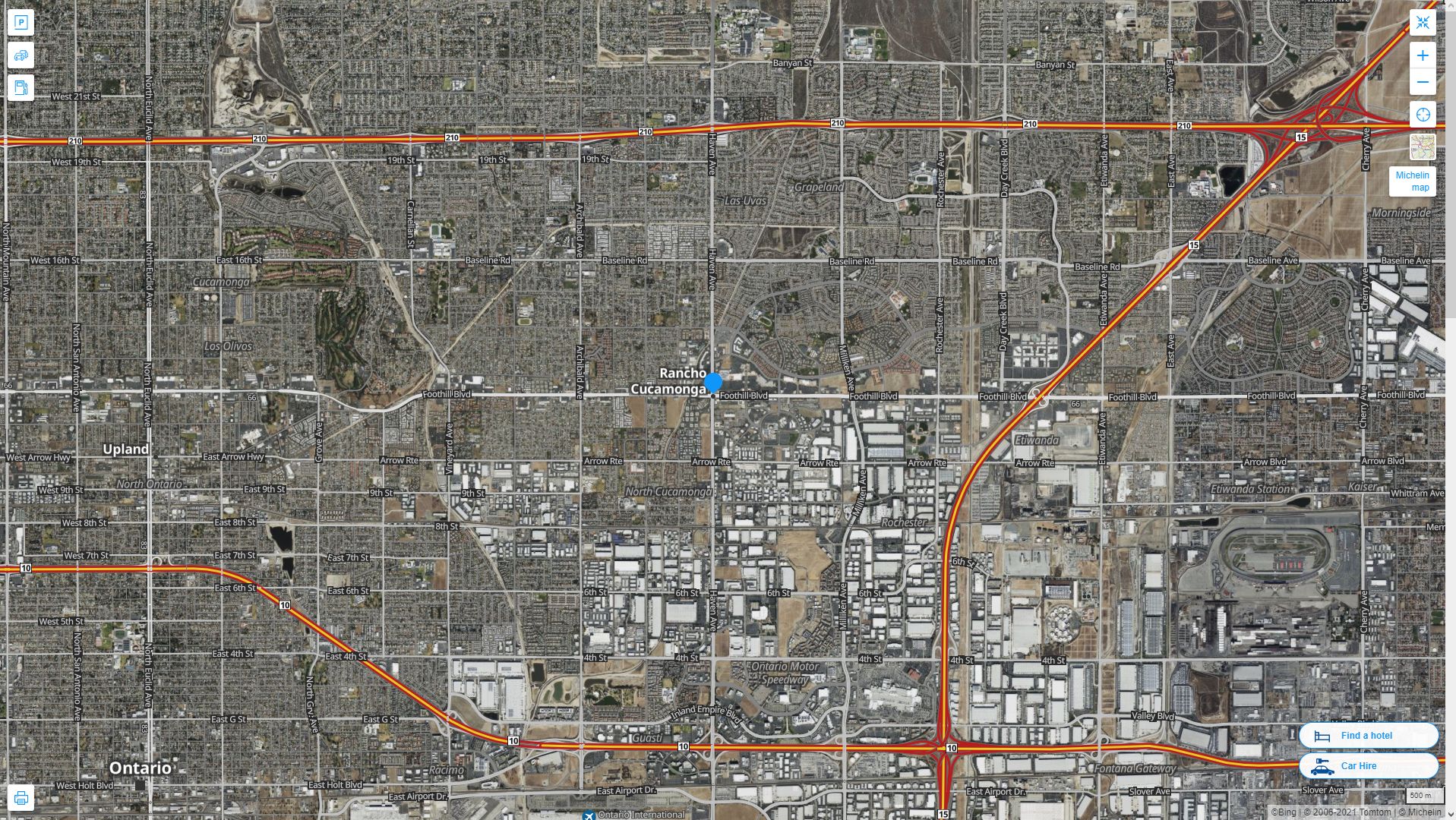 Rancho Cucamonga California Highway and Road Map with Satellite View